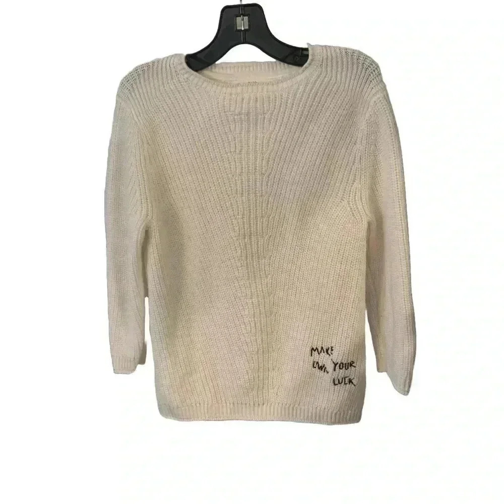 Zara white cotton knit long sleeve crew neck sweater white unisex size 5 NWOT